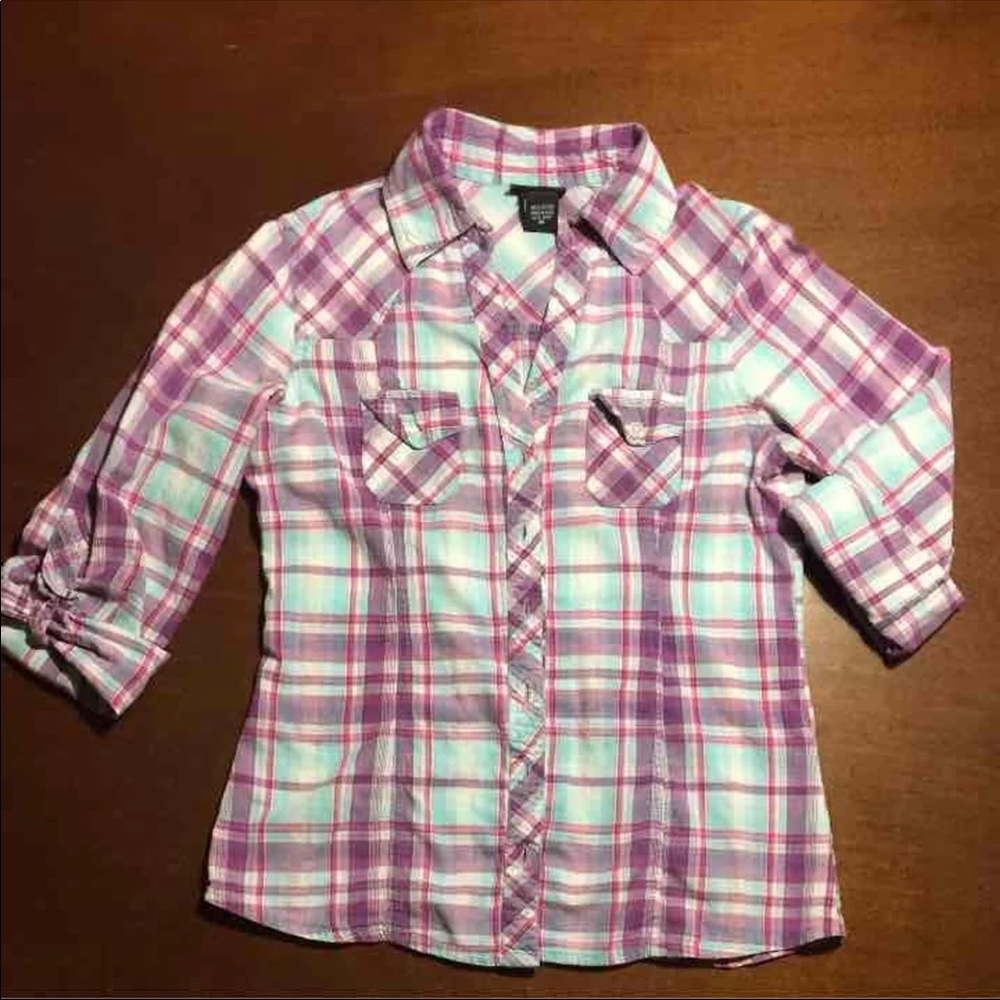 Purple and blue plaid button up